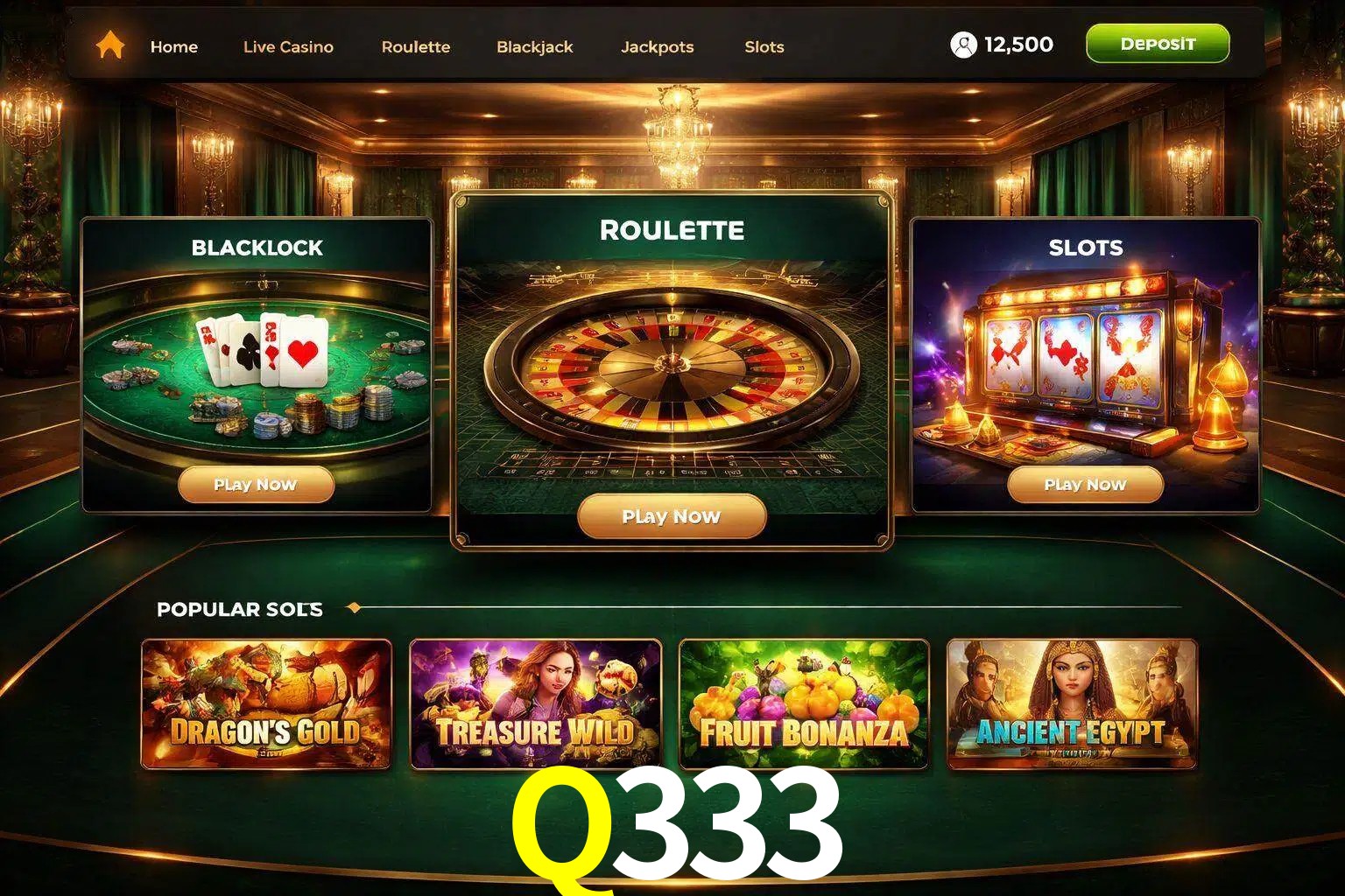 Vista de la plataforma Q333 Casino mostrando categorías organizadas de juegos en línea